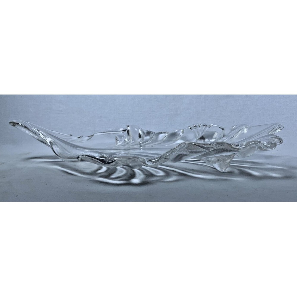RARE Vintage Mikasa Frosted Walther Glass Heavy Crystal Leaf Platter 17" X 12" - Picture 4 of 4